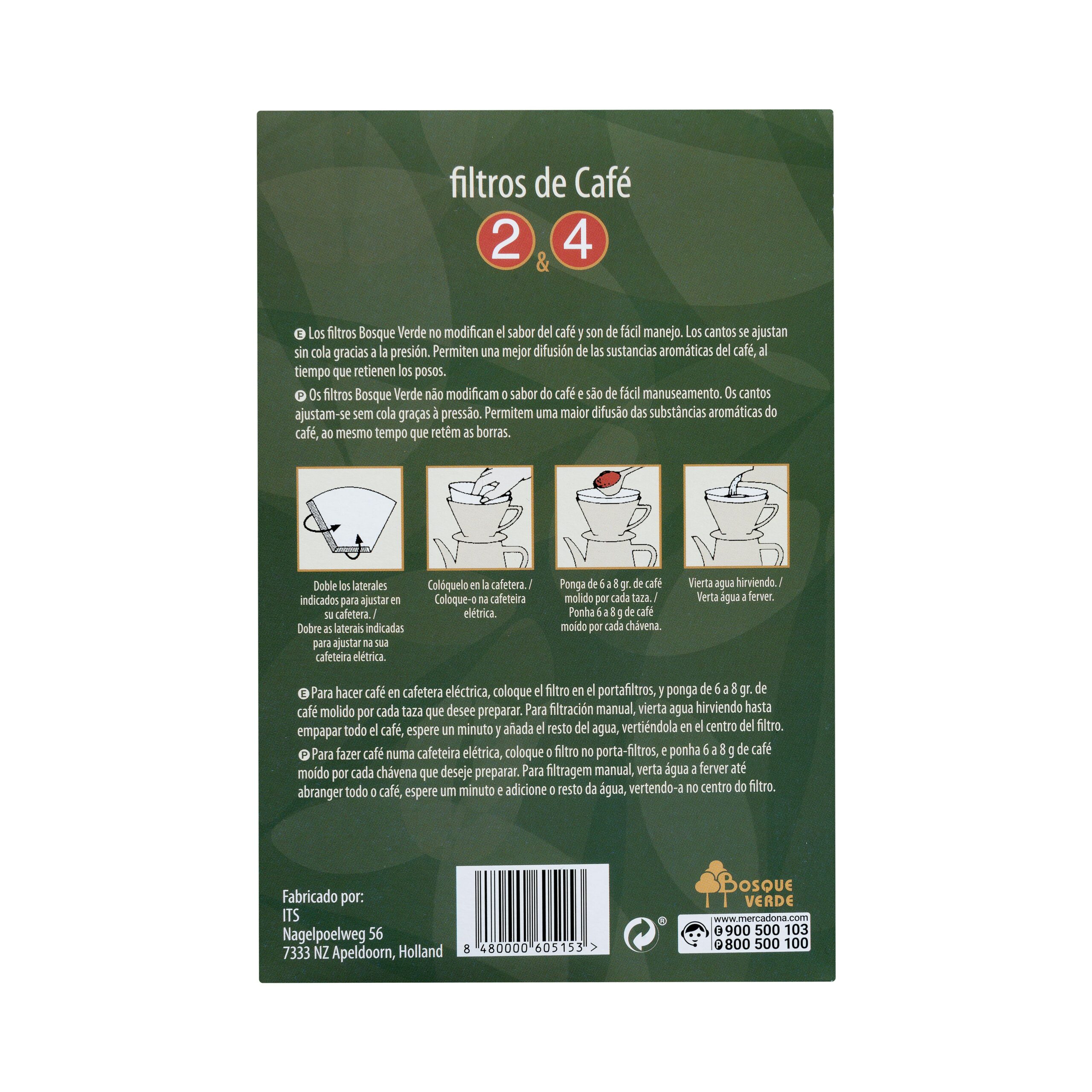 Etiqueta Filtros de café para cafeteras tamaño 2 y 4 Bosque Verde